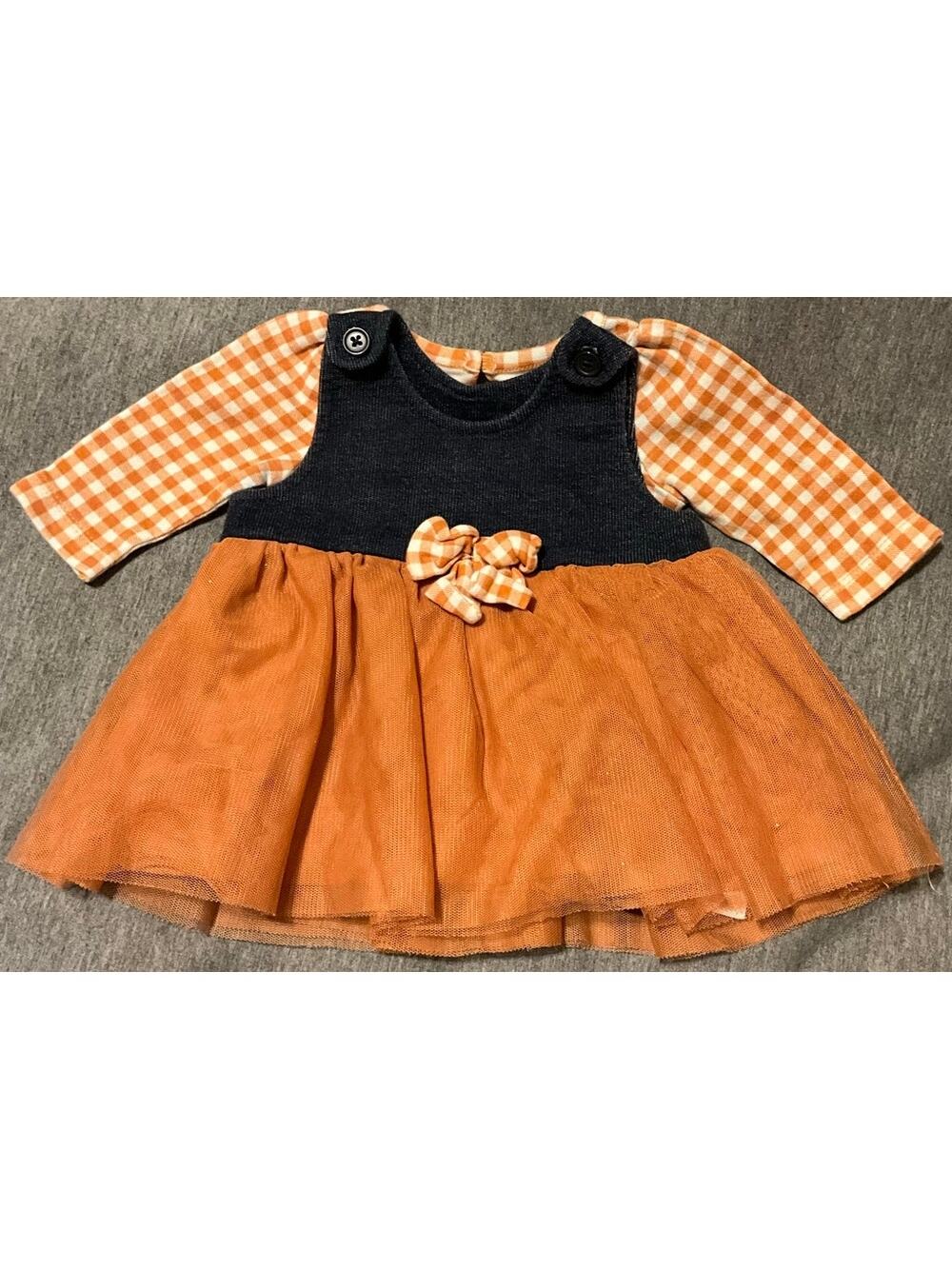 BABY STARTERS GIRL'S 2 PC Dress Orange White Checkered Glitter Tulle 0-3 Months